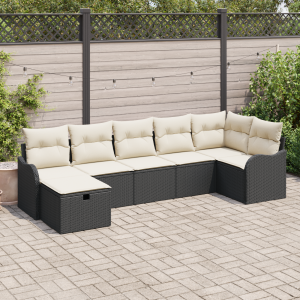 vidaXL 7-delige ligbed set met kussens zwart poly rattan