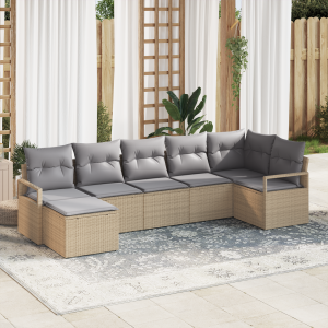 vidaXL 7-delige ligbedset met kussens - Beige Poly Rattan
