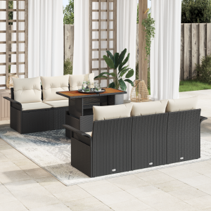 vidaXL 7-delige ligbedset met kussens - zwart poly rattan