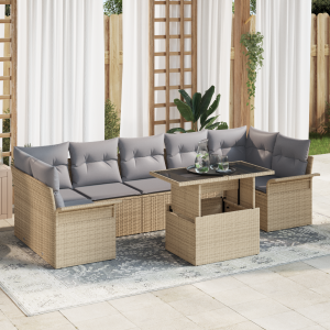 vidaXL 8-delige ligbedset met kussens in beige poly rattan