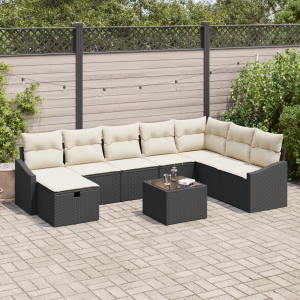 vidaXL 9-delige ligbed set met kussens in zwart poly rattan