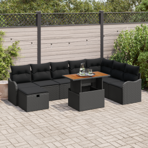 vidaXL 9-delige ligbed set voor in de tuin met kussens - zwart poly rattan
