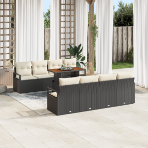 vidaXL 9-delige ligbedden set met kussens zwart poly rattan