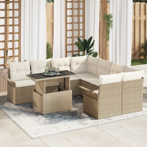 vidaXL 9-delige ligbedset met kussens in beige poly rattan