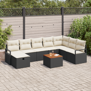 vidaXL 9-delige ligbedset met kussens zwart poly rattan