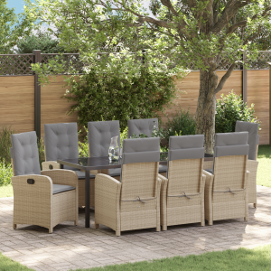 vidaXL 9-delige tuin eetset met beige kussens van poly rattan