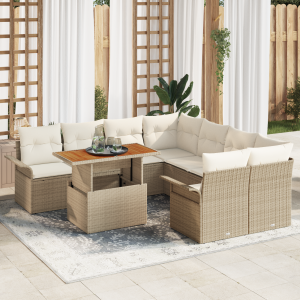 vidaXL 9-delige tuinset met beige kussens van poly rattan