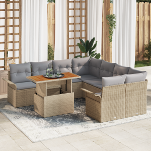 vidaXL 9-delige tuinset met beige kussens van poly rattan