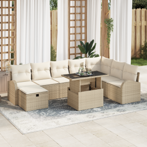 vidaXL 9-delige tuinset met kussens in het beige poly rattan