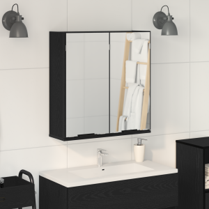 vidaXL Badkamer Spiegelkast - Zwart Eiken, 64x20x66.5 cm, Gemaakt van Geengineerd Hout