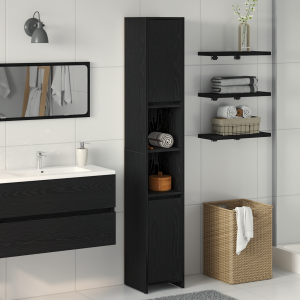 vidaXL Badkamerkast 30x30x183,5 cm bewerkt hout zwart eikenkleurig