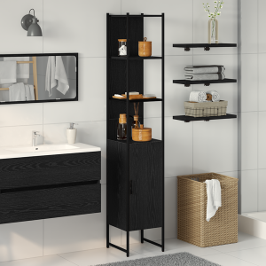 vidaXL Badkamerkast 33x33x185,5 cm bewerkt hout zwart eikenkleurig