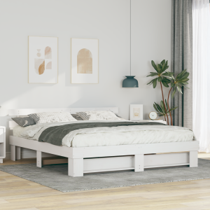 vidaXL Bedframe met hoofdeinde Wit 200 x 200 cm Massief grenenhout