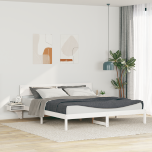 vidaXL Bedframe met hoofdeinde Wit 200 x 200 cm Massief grenenhout