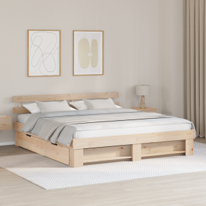 vidaXL Bedframe met lade met hoofdeinde met opslag Bruin 200 x 200 cm Massief grenenhout