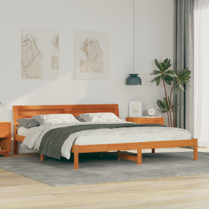 vidaXL Bedframe met LED -striplichten met hoofdeinde Bruin 200 x 200 cm Massief hout