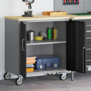 vidaXL Gereedschapskast met wielen en slot 75x45x85 cm staal zwart
