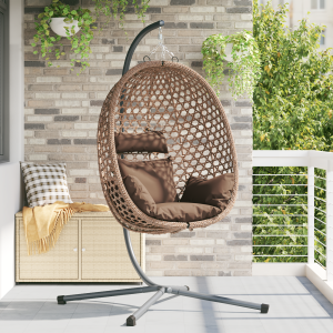 vidaXL Hangende Eierdstoel Mand met Standaard Koffie Poly Rattan