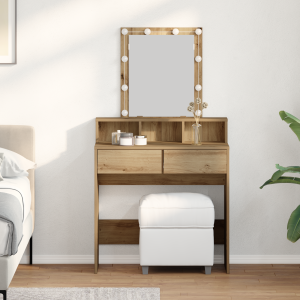 vidaXL Kaptafel met spiegel en LED's bewerkt hout artisanaal eiken