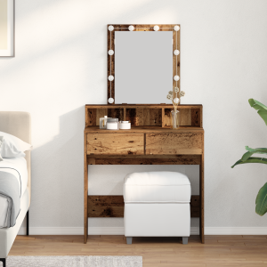 vidaXL Kaptafel met spiegel en LED's bewerkt hout oud houtkleurig
