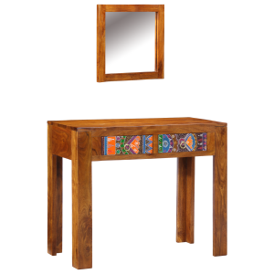 vidaXL Kaptafel met spiegel ruw mangohout meerkleurig honingbruin