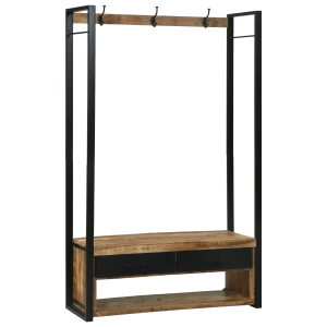 vidaXL Kledingrek met Haken en Planken 110x40x185 cm Massief Ruw Hout Mango