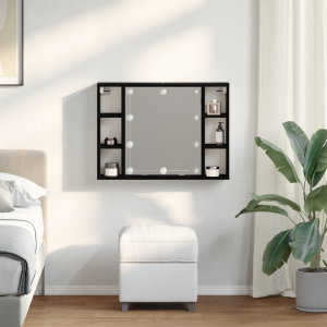 vidaXL LED Spiegelkast - Zwart Eiken - 76x15x55 cm - Gemaakt van Geëngenieerd Hout