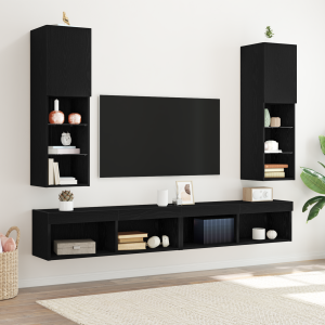 vidaXL LED TV Kast 2 st Zwart Eiken 30,5x30x102 cm Gefabriceerd Hout