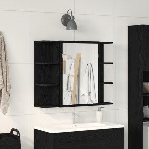 vidaXL Spiegelkast Zwart Eiken Massief Eikenhout Compact Badkamer Vanity