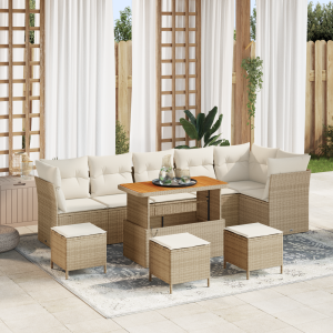 vidaXL Tuinbank 4-zits modulair met kussens rattan beige