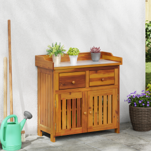 vidaXL Tuinkast met lade met opslag met de deur Bruin 78 x 36,5 x 78 cm Massief acaciahout