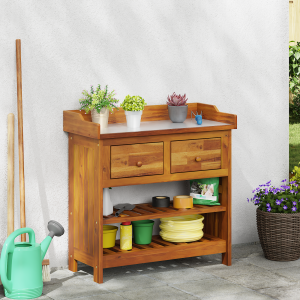 vidaXL Tuinkast met lade met plank met opslag Bruin 78 x 36,5 x 78 cm Massief acaciahout
