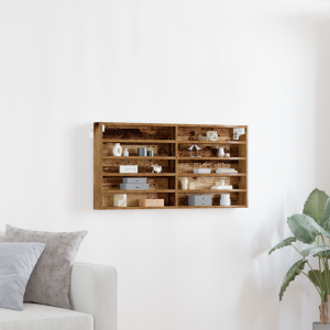 vidaXL Vitrinekast wandgemonteerd bewerkt hout oud houtkleurig