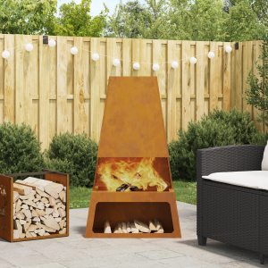 vidaXL Vuurkorf met Houtopslag 60x35x100 cm Verweerd Staal