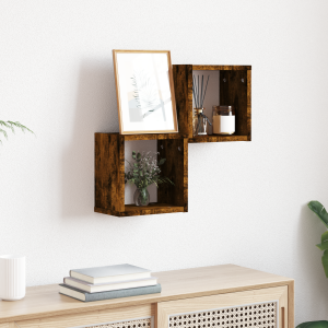 vidaXL Wandcube Planken 2 Stuks Rokend Eiken 26x15x26 cm Kunststof Hout