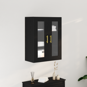 vidaXL Wandkast met glazen deuren 69,5x34x90 cm zwart eikenkleurig