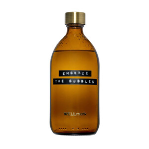 Wellmark Badzeep bruin glas messing dop fles 500ml tekst EMBRACE THE BUBBLES 8720165018611