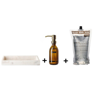 Wellmark Marble giftset - tray 30x12x3.5cm - Marmer Wit - Handzeep 250ml - navulling 1 liter bamboo SW547750 / SW454599 / SW454652