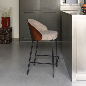 Dutchbone Barkruk 'Rodin' Essenhout en stof, kleur Beige (zithoogte 65cm)