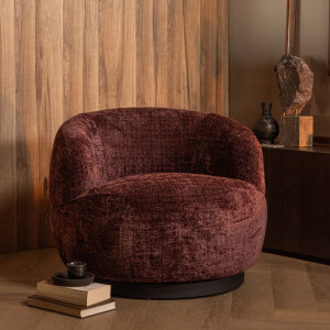 WOOOD Draaifauteuil 'Woolly' Chenille, kleur Aubergine