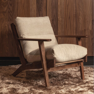 WOOOD Fauteuil 'Houston' Bouclé / Acaciahout, kleur Naturel