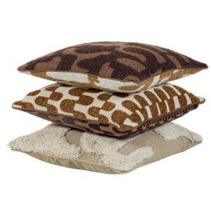 WOOOD Kussen 'Fayden' Set van 3 stuks, kleur Bruin/Naturel