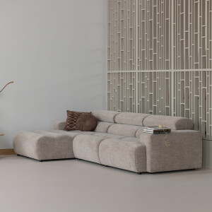 WOOOD Loungebank 'Novi' Links, Geweven melange stof, kleur Naturel