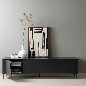 WOOOD TV-meubel 'Gunnar' Grenenhout, 200cm, kleur Matzwart