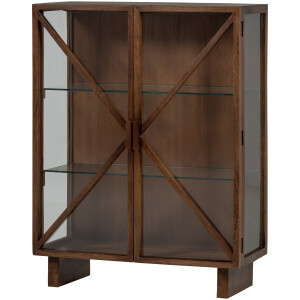 WOOOD Vitrinekast 'Kella' Mangohout en glas, 132 x 100cm, kleur Bruin