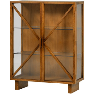 WOOOD Vitrinekast 'Kella' Mangohout en glas, 132 x 100cm, kleur Naturel