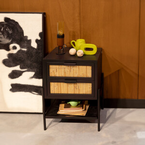 Dutchbone Nachtkastje 'Yasu' Rattan, 45 x 35cm, kleur Zwart