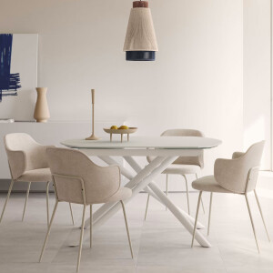 Kave Home Uitschuifbare Eettafel 'Yodalia' Glas, 130-190 x 100cm, kleur Wit