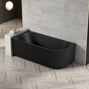 Zeza Nuo Half Vrijstaand Bad - 170x80x58cm - links - ribbel - met afvoer - mat zwart 7103L_MB