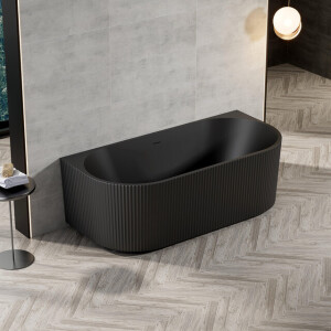 Zeza Nuo Half Vrijstaand Bad - 170x80x58cm - ribbel - met afvoer - mat zwart 6119_MB
